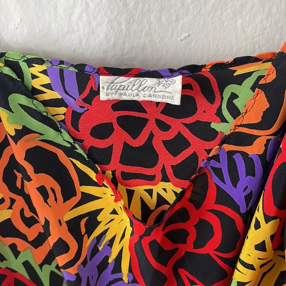 Vintage 80s Papillon by Paula Carbone Floral Handkerchief Slip Dress - Picture 5 of 8